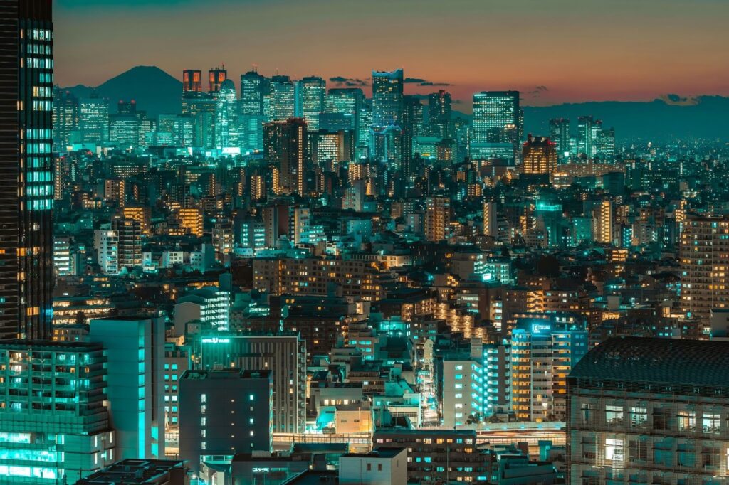 Photo of a city at night